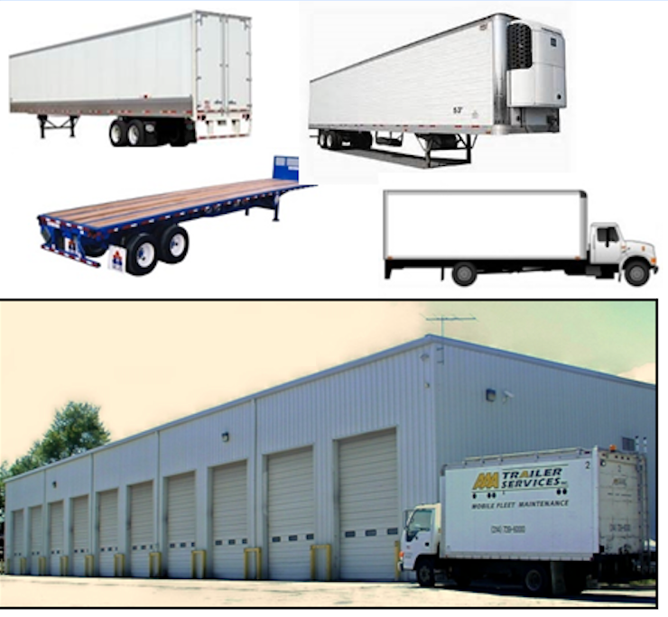 AAA trailer repair facility with photos of typical trailer types repaired